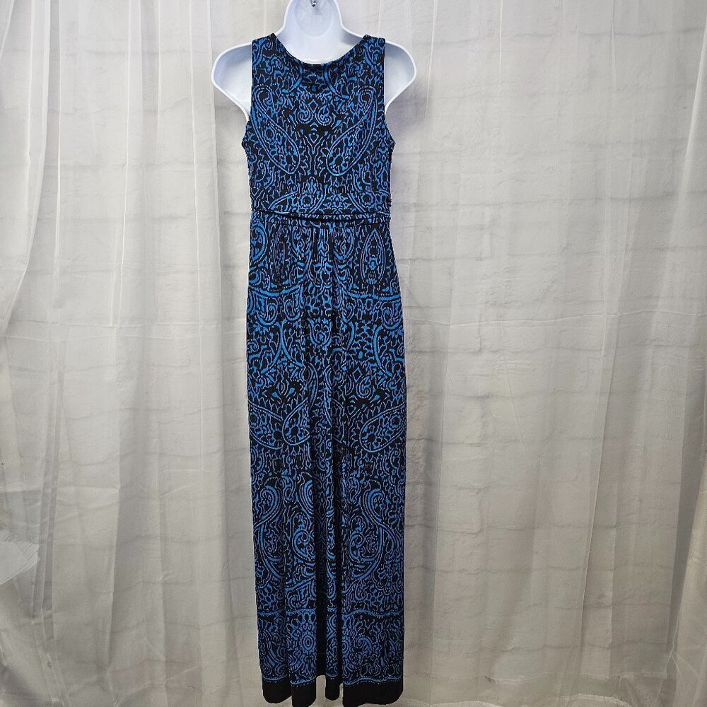 Chaps Dress Maxi Sleeveless Blue Black Paisley Grunge Boho Festival M - Picture 8 of 13